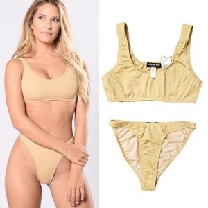 NWT High Cut Bikini Set, L | nude tan cream brown Fashion Nova large